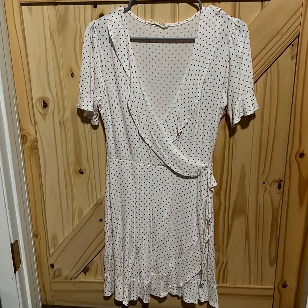 Red and White Polka dot wrap dress
